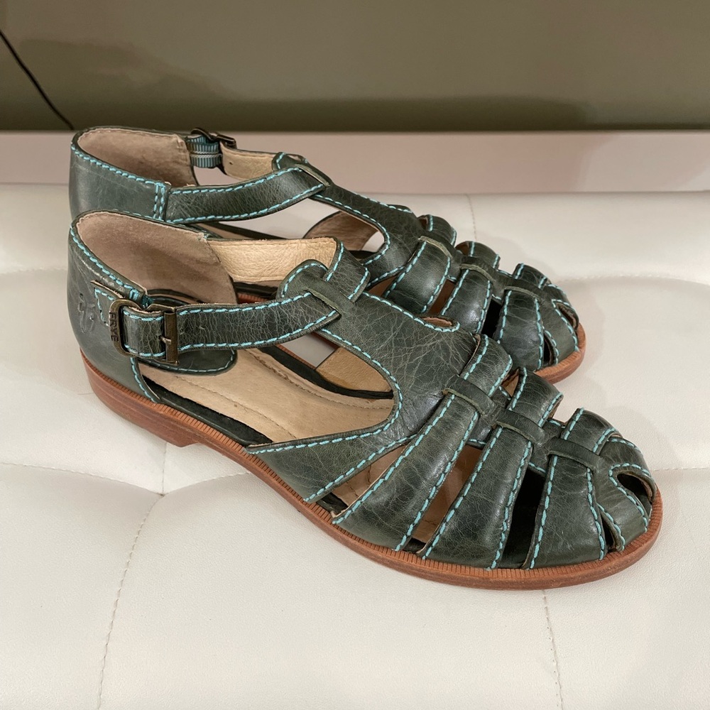 Frye Julie Fisherman Sandals Green Leather 5.5M – classic artisan summer shoes